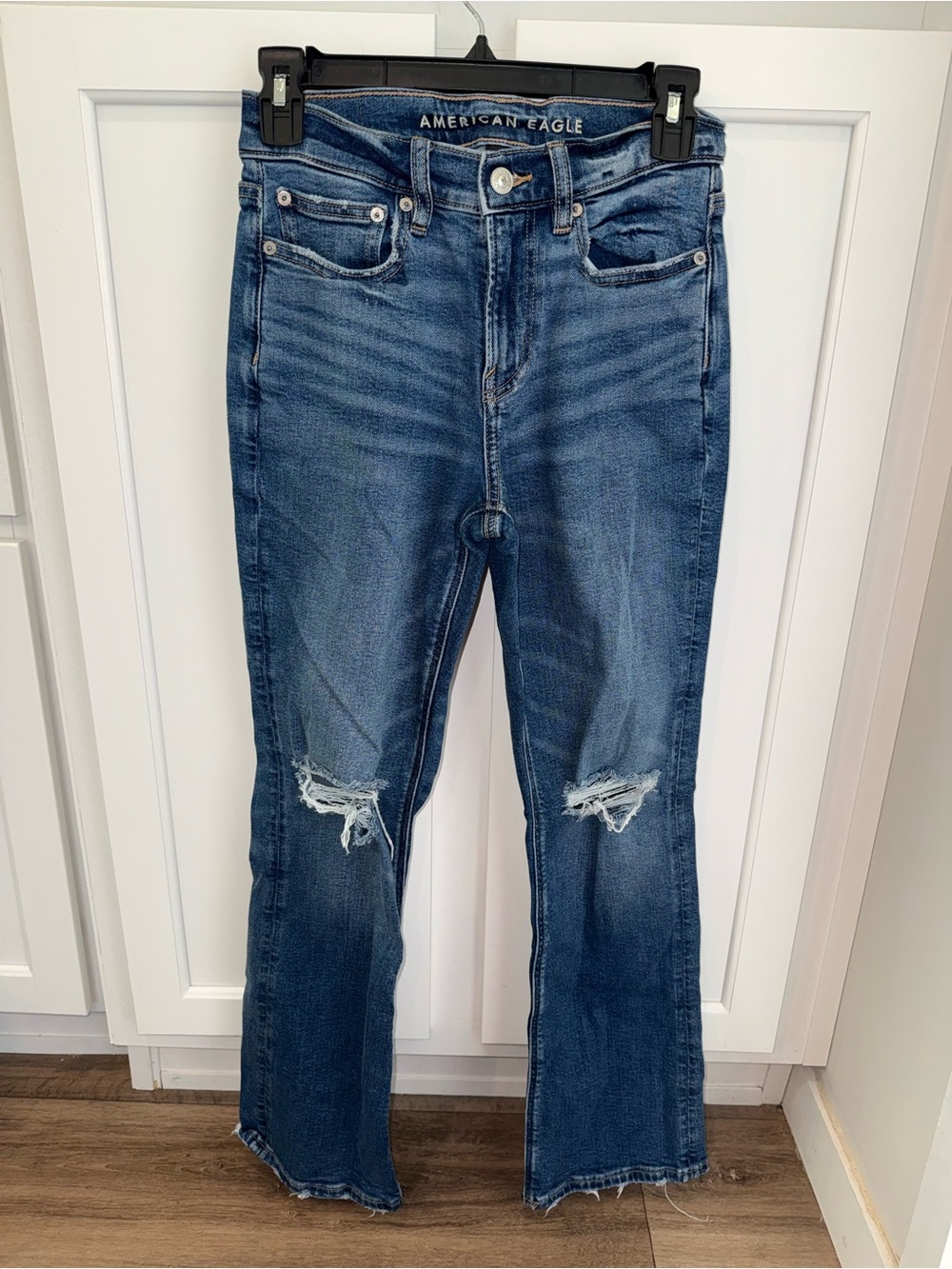 American Eagle Outfitters Women's Distressed Mid-Rise Blue Jeans